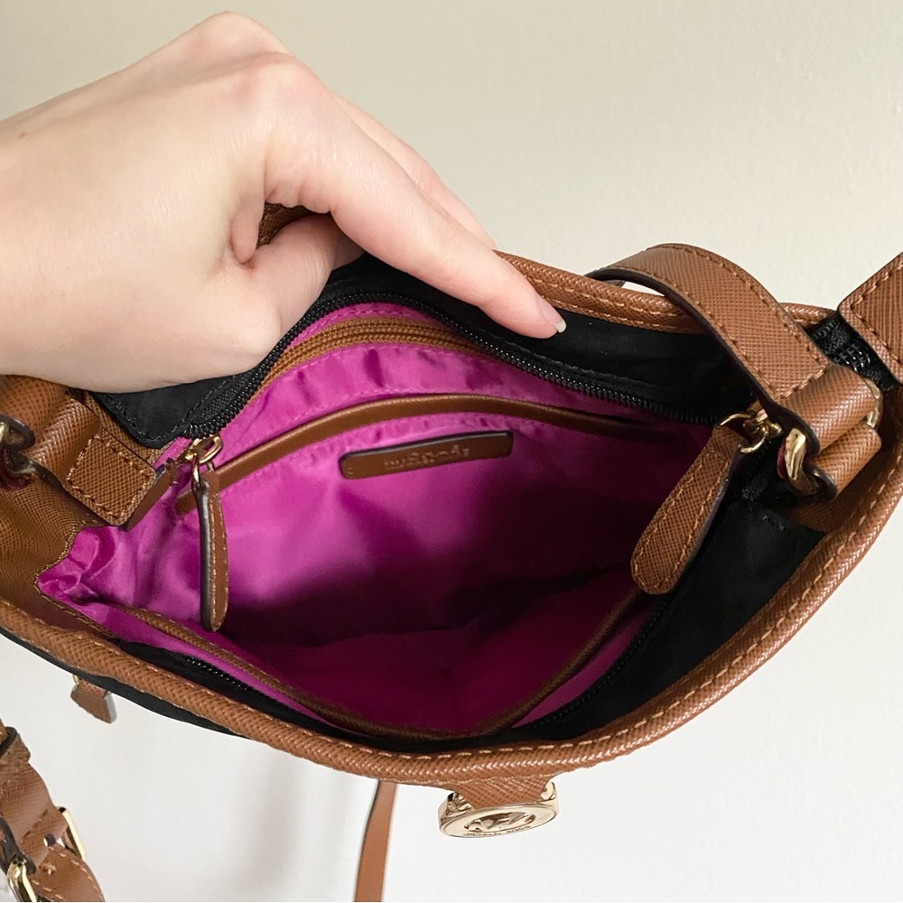Michael Kors Black Nylon Crossbody with Brown Leather Strap - Picture 7 of 8